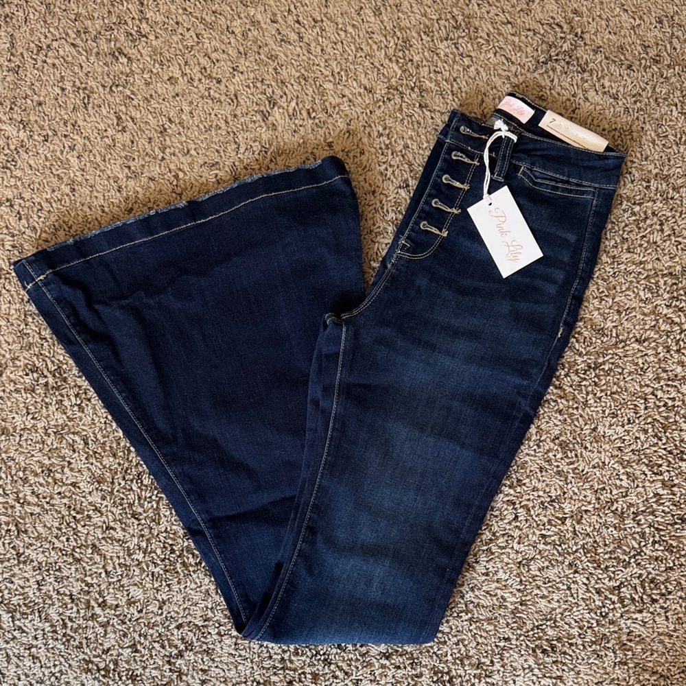 Pink Lily Dark Indigo Flare Jeans
